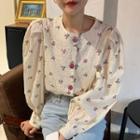 Long-sleeve Floral Print Buttoned Blouse As Shown In Figure - One Size