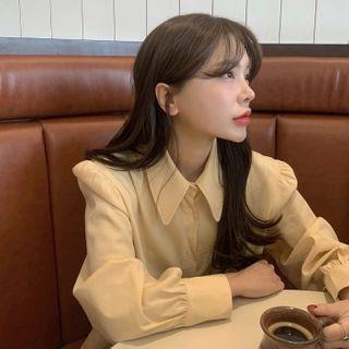Collared Puff-sleeve Shirt Yellow - One Size