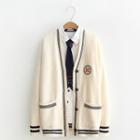 Contrast-trim Embroidered Cardigan / Plain Shirt