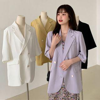 Spaghetti-strap Floral Print A-line Dress / Plain Blazer
