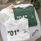 Lettering Numbers Short-sleeve Round Neck T-shirt