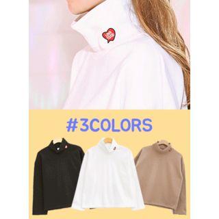 Heart Embroidered Turtle-neck T-shirt