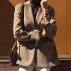 Gingham Oversized Blazer Khaki & Brown - One Size
