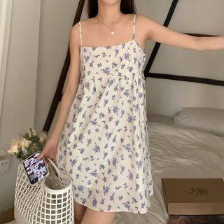 Spaghetti Strap Floral Mini Smock Dress Floral - Purple - One Size