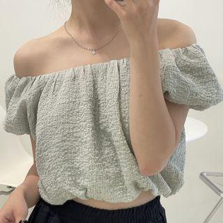 Off-shoulder Plain Ruched Cropped Top