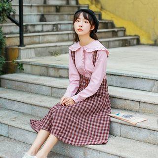 Suspender Plaid Midi A-line Skirt