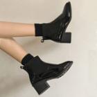 Patent Chunky Heel Short Boots