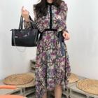 Floral Print Long-sleeve Ruffle A-line Dress As Shown In Figure - One Size