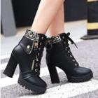 Faux Leather Side-zip Chunky Heel Ankle Boots