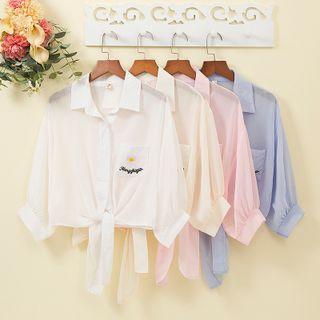 Short-sleeve Floral Embroidered Chiffon Shirt