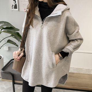 Half-zip Plain Hooded Top