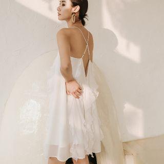 V-neck Ruffled Mini Sundress As Shown In Figure - M
