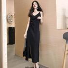 Plain Strappy A-line Midi Dress Black - One Size