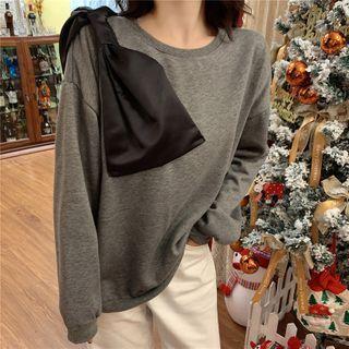 Long-sleeve Bow Plain Sweatshirt