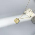Embossed Alloy Pendant Necklace 1pc - Gold - One Size