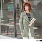 Striped Lining Fold-up Cuff Double Breasted Blazer