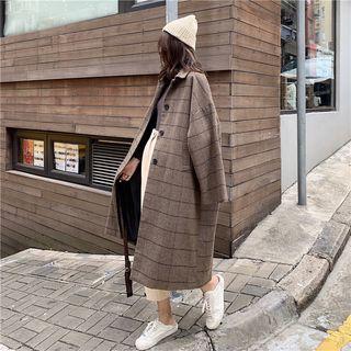 Collared Plaid Single-breasted Coat As Shown In Figure - One Size