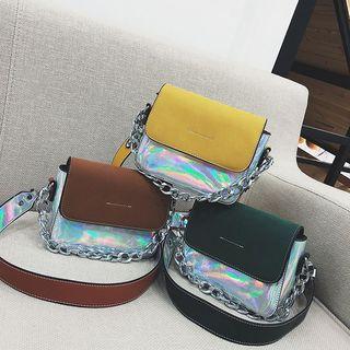 Faux Leather Two Tone Chain Strap Crossbody Bag