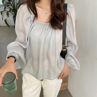 Long Sleeve Square Neck Plain Blouse