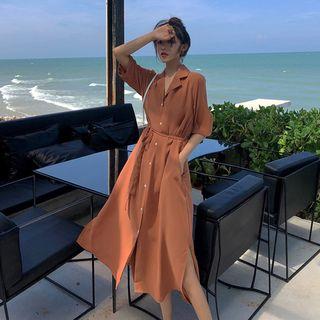 Slit-side Lapel Shirtdress