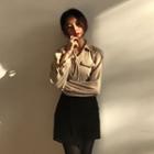 V-neck Corduroy Long-sleeve Blouse