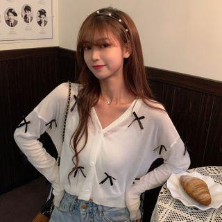 Bow Accent Knit Light Jacket White - One Size