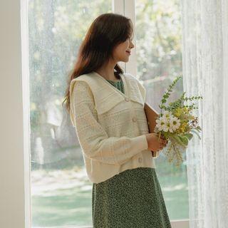 Sailor-collar Perforated Cardigan