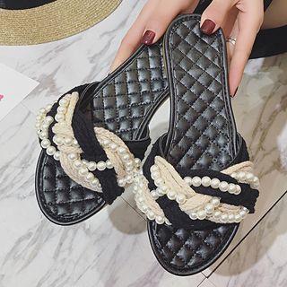 Faux Pearl Slide Sandals / Lace Up Sandals