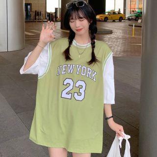Mock Two-piece Wide Short-sleeve T-shirt