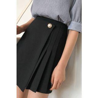 Faux-pearl Accent Wrap Miniskirt