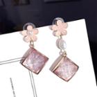 Non-matching Faux Pearl Alloy Flower & Square Dangle Earring