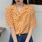 Short-sleeve Floral Shirt / Denim Midi A-line Skirt