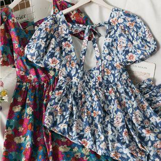 Tie-back Printed Midi Dress