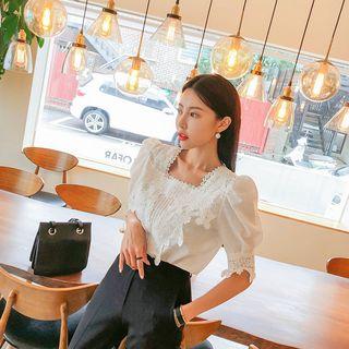 Crochet-lace Panel Linen Blend Blouse