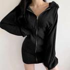 Hooded Zip Long-sleeve Mini T-shirt Dress