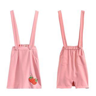 Strawberry Embroidered Suspender Skirt