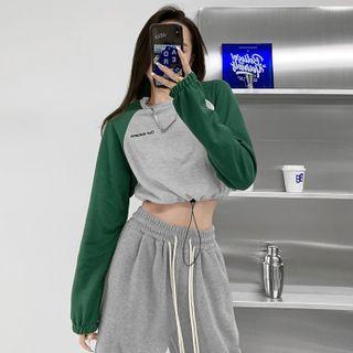 Cropped Drawstring-hem Raglan Pullover
