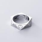 925 Sterling Silver Smiley Face Diamond-cut Open Ring S925silver - Ring - One Size