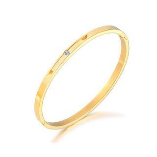 Fashion And Fashion Plated Gold Geometric Round 316l Stainless Steel Bangle With Cubic Zirconia Golden - One Size