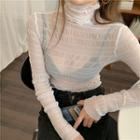 Turtleneck Sheer Top White - One Size