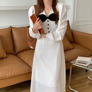 Puff-sleeve Bow Accent Dress
