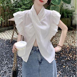Ruffle Sleeveless Blouse White - One Size