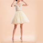 Short-sleeve Lace Mini Prom Dress