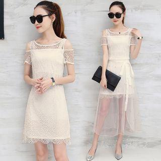 Lace Cut Out Shoulder Short Sleeve Dress