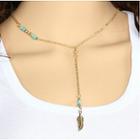 Beaded Feather Drop Necklace