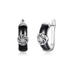 Sterling Silver Elegant Fashion Round Spiral Black Ceramic Earrings With Cubic Zircon Silver - One Size