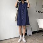 Short-sleeve Shirt Dress Blue - One Size