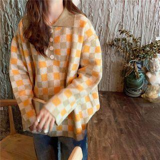 Check Long-sleeve Loose-fit Sweater
