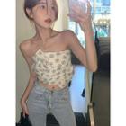 Strapless Floral Asymmetrical Top Floral - Milky White - One Size
