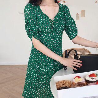 Plain Blazer / Short-sleeve Floral Print A-line Dress
